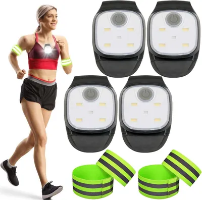 Productafbeelding van Led cliplampjes - Set van 4 - Met 2 paar reflecterende armbanden