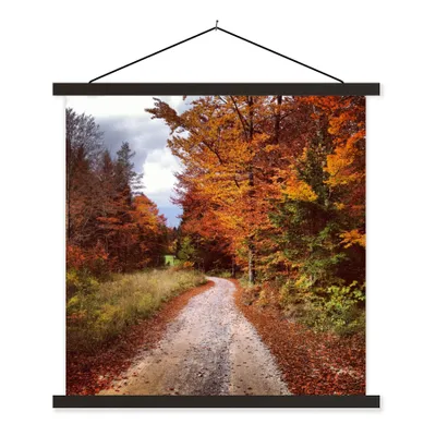Produktbild von MuchoWow® Textilposter Herbst - Herbstblätter - Weg - Wald 60x60 cm mit schwarzem Rahmen - Posteraufhänger