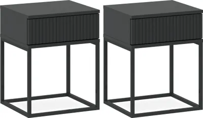 Two identical modern nightstands with a ribbed drawer front are shown against a white background.