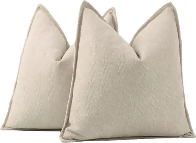 Obrázek produktu pro Dva povlaky na polštáře, 50x50 cm, béžové barvy, vyrobené z tkaného materiálu typu chenille, vhodné na pohovku