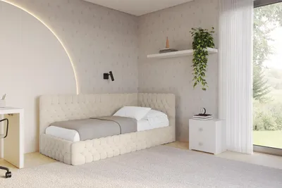 Produktbild von ALTDECOR Jugendbett mit Bettkasten MULY - 100x200 - Beige - Monolith 04 - Bett mit Matratze - Links angeordnet - Einzelbett mit Stauraum - Polsterbett Kinderbett