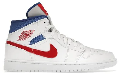 Image de Jordan 1 Mid, blanc, rouge et bleu (pour femmes) - Taille EU 39