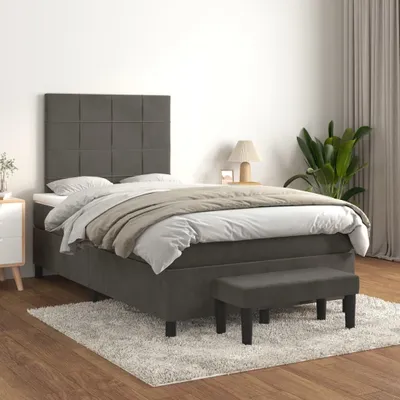 Zdjęcie produktu dla vidaXL Łóżko Boxspring z materacem ciemnoszary 120x200 cm aksamit - Łóżko Boxspring - Boxspringbetten - Bett - Schlafzimmermöbel