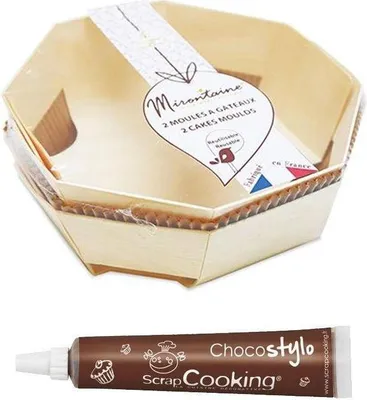 Image de 2 moules à gâteau en bois Ø 18 cm + stylo à chocolat