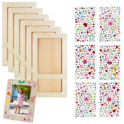 Image de Lot de 12 cadres photo en bois, dimensions 14 x 19 cm, pour la décoration et le bricolage, avec des paillettes