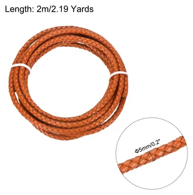 Produktbild von Geflochtener Lederband, 5mm Rund Geflochtenes Kunstleder Halsband Schnur 2 Meter fš¹r Schmuckherstellung Halsketten Handwerk Flechten, Orange, 2m