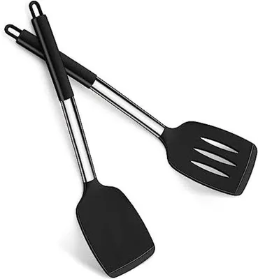 Produktbild von Famanu Spatelset mit Edelstahlgriff - Hitzebeständig, Spülmaschinenfest, Schwarz