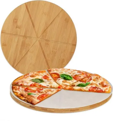 Produktbild von Pizzabrett aus Bambus, 2 Stück, mit Backpapier