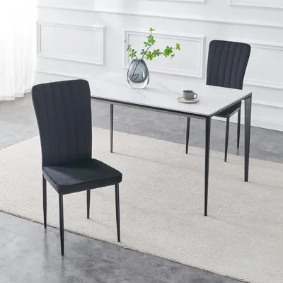 Produktbild von MCC direct 2er Set Esszimstühle ELLE , Samtbezug und Metallbeine für Zuhause, Büro und Empfang, auch als 4er Set erhältlich - Farbe SCHWARZ
