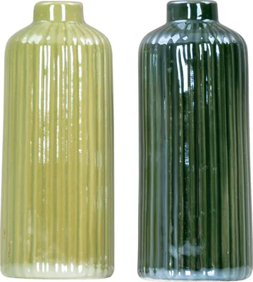 Produktbild von 2er Set Vase Grün H14cm Porzellan Blumenvase Tischdeko Frühling Blumendeko Deko