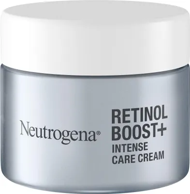 A product shot of a Neutrogena Retinol Boost+ Intense Care Cream jar.