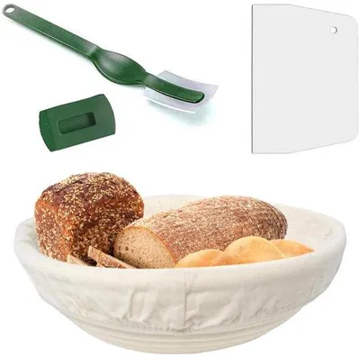 Productafbeelding van Dailygoods- Fermentatie Mand Ø 25 cm - Rijsmand - Broodmand - Handgemaakt - Inclusief deegschraper en broodmes - Hoogte 8,5 cm