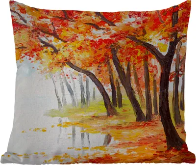 Produktbild von MuchoWow® Outdoor Kissen - Gemälde - Herbst - Bäume - Wasser - Ölfarbe - 50x50 cm - Wetterfest - Lounge Kissen - Komfortabel - Kissen mit Bild
