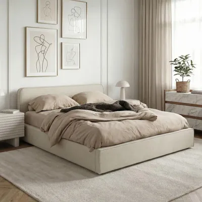 Produktbild von Polsterbett MARINI Doppelbett 140x200 cm in beige - Bett gepolstert mit Lattenrost, modernes Design & stabiles Holzgestell mit Kunststofffüßen