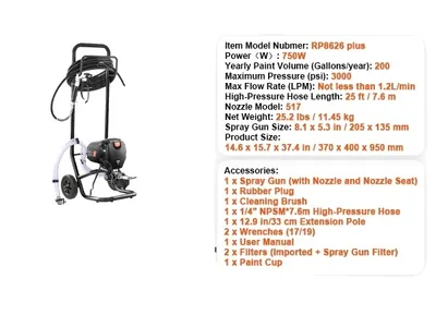 Obrázok produktu pre Bezvzduchový postrekovač, výkon 750 W, tlak 3000 PSI, 750 W s vozíkom