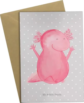 Produktbild von Mr. & Mrs. Panda babykarte Axolotl Hurra - Grau Pastell - Geschenk, Motivation, Spaß, einladungskarten, Axolot, osterkarten, Grußkarte, hochzeitskarten, weihnachtskarten