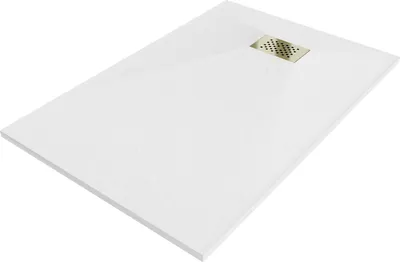 Zdjęcie produktu dla Mexen Hugo brodzik prostokątny SMC 130 x 80 cm, biały, maskownica złota - 42108013-G