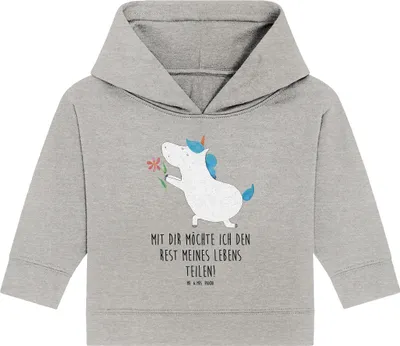 Produktbild von Mr. & Mrs. Panda Organic Baby Hoodie Einhorn Blume 12. - 18. Monat - Heather Grey - Geschenk, Liebe, Kapuzenshirt, Freundin, Einhörner, Unicorn, Kapuzensweatshirt