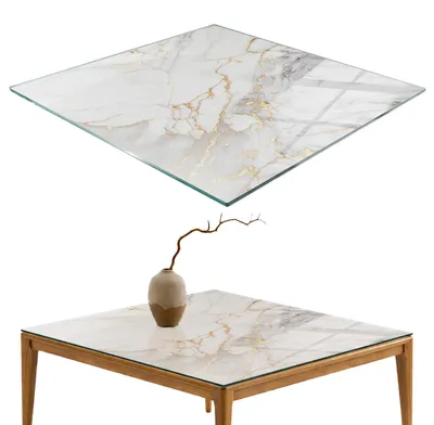Produktbild von Glasplatte Tisch – Esstischplatte Glas – Tischplatte Glas – Glasarbeitsplatte Tisch – Glasplatte Esstisch – Pflegeleicht – Witterungsbeständig – 50x50 cm – Eleganter Marmor mit Adern