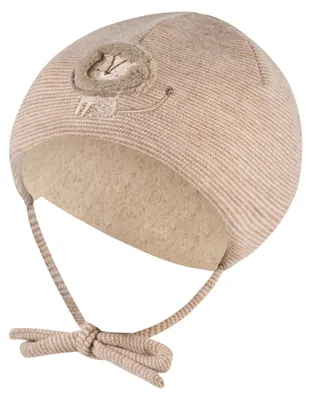 Produktbild von Sterntaler Baby Beanie Mütze mit Löwen-Motiv, Ohrenklappen und Bindeband