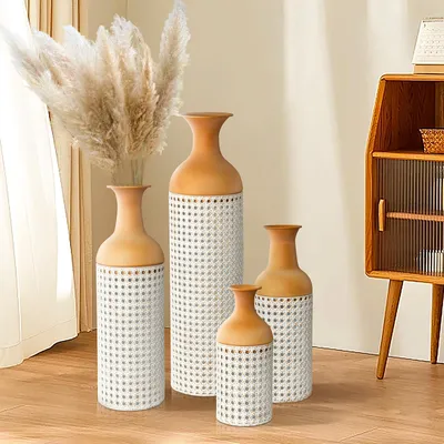 4er-Set Metall-Bodenvase, 68/50/40/30 cm, Weiß/Gelb