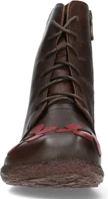 Produktbild von LAURA VITA Lederstiefelette schwarz mit rot-grüner Blumenapplikation, flach mit flexibler Laufsohle, Reißverschluss und Schnürung Größe 41 EU