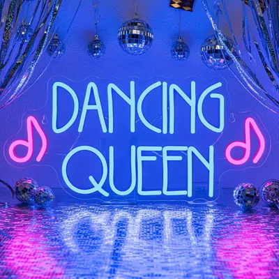 Obrázek produktu pro Neonové LED dekorativní nápis „Dancing Queen“ – moderní nástěnná dekorace, 42 x 28 cm
