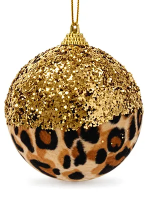 Produktbild von Weihnachtskugeln Kunststoff 8cm Glitzer und Leo Print 12er Set - Gold, KI-generiertes Bild