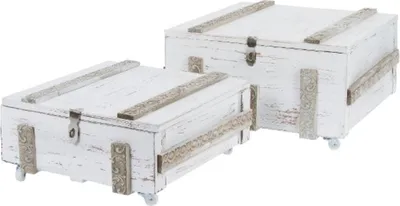 Image de Casa Padrino Coffres en bois de style rustique shabby chic, lot de 2, blanc antique - Décoration de salon