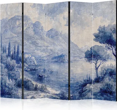 Obrázek produktu pro Oboustranný paraván Krajiny 225x172 cm 5dílný šedý