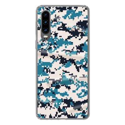 Produktbild von MuchoWow® Handyhülle Schutzhülle Hülle für Huawei P30 Blaues und weißes Camouflage-Muster Silikon Softcase Handy Hülle - Kartenbesitzer
