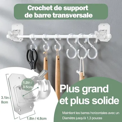 Verstellbare Gardinenstangenhalterungen ohne Bohren - Set von 6 - Geeignet für Stangen bis 4 cm Durchmesser - Transparent