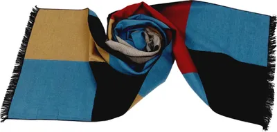 Produktbild von Schal Seidenflanell schwarz beige blau Blöcke - sanft wie Kaschmir 100% Seide