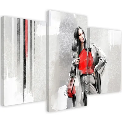 Produktbild von Triptychon auf leinwand frau im mantel 90x60 cm Feeby beige wandbild bereit zum aufhängen