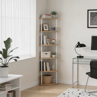 Produktbild von Eckregal stehend mit 6 Ebenen,Bücherregal,Mehrzweckregal Standregal, Aufbewahrungsregal, Lagerregal für Küche, Bad, Wohnzimmer,Büro 30x30x154cm