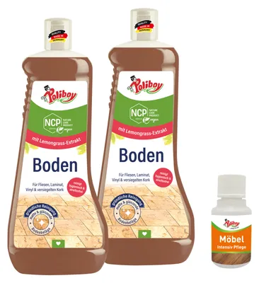 Produktbild von Poliboy NCP Boden Pflege 2er Set - je 1 Liter - inkl. Möbel Probe - sorgfältige Reinigung und Frische für alle Böden
