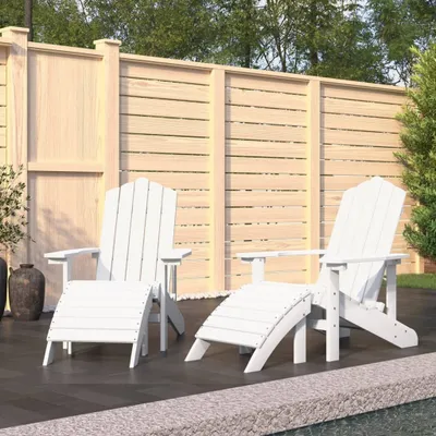 Produktbild von The Living Store Adirondack-Gartenstühle 2 Stk. mit Hockern HDPE Weiß