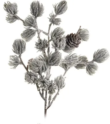 Produktbild von Weihnachtlicher Tannenzweig 36cm mit Tannenzapfen, silber