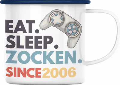 Produktbild von TRENDATION 16. Geburtstag Emaille Tasse Jungen Jungs Geschenk 16er Geschenkidee 16 Sohn Gamer (Blau)