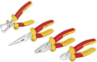 Zdjęcie produktu dla Zestaw Szczypiec VDE Bosch Professional, 4 sztuki, Izolowane 1000V, Stal Chromowo-Wanadowa
