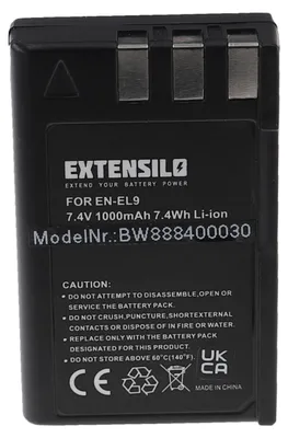 Produktbild von EXTENSILO Akku Ersatz für Nikon EN-EL9E, EN-EL9 für Kamera (1000 mAh, 7,4 V, Li-Ion)