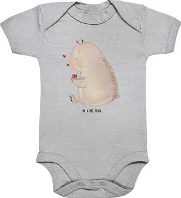 Produktbild von Mr. & Mrs. Panda Einteiler Bär Marienkäfer 1. - 3. Monat - Heather Grey - Geschenk, babykleidung body, Teddy, Liebe, Strampler Baby, Motivation, Das Leben Ist schön