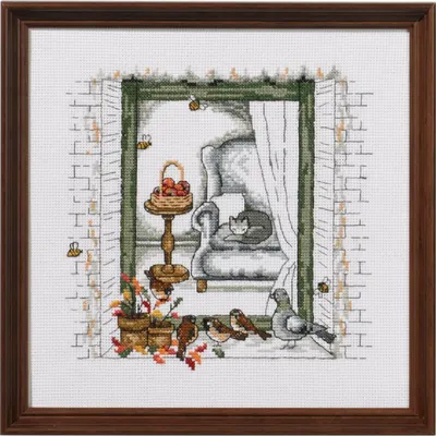 Produktbild von Permin Kreuzstich-Set „Herbstfenster“, 24 x 24 cm, 92-9177