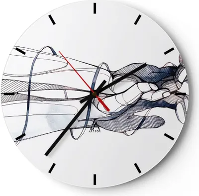 Produktbild von Wanduhr - Rund - Glasuhr - Hände Surrealismus Grafik - 40x40cm - Schleichendes Uhrwerk - Lautlos - zum Aufhängen bereit - Dekoration Modern - Wanddekoration aus Glas - C3AR40x40-4447