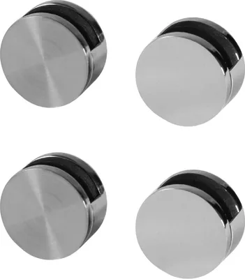 Four identical stainless steel mirror holders are arranged in a two-by-two grid against a white background.