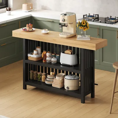 Produktbild von STILVORA Bartisch mit Fußstütze, Stehtisch mit 2-stufigem Regal, Küchentisch für Küche, Esszimmer und Hausbar