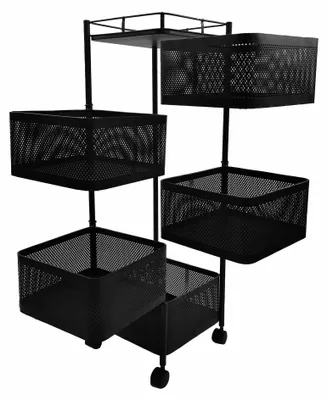 Zdjęcie produktu dla Wózek metalowy na kółkach 5 koszy regał kuchenny 90 cm czarny