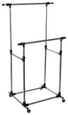 Produktbild von Kleiderstander mit Doppelstange - Kunststoff/Metall - schwarz/silber - 150 x 66 x 166 cm - Laufrolle
