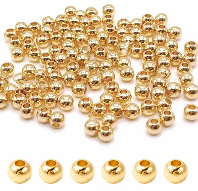 300 Stück 3 mm runde Goldperlen, vergoldet, für Schmuck