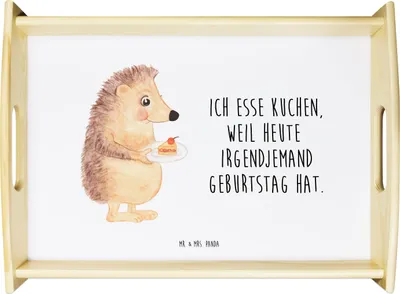 Produktbild von Mr. & Mrs. Panda Holztablett Igel Kuchenstück - Weiß - Geschenk, Torte, tablett aus holz, Geburtstagskuchen, Servier, Kuchen, Backen, Lustige Sprüche, betttablett